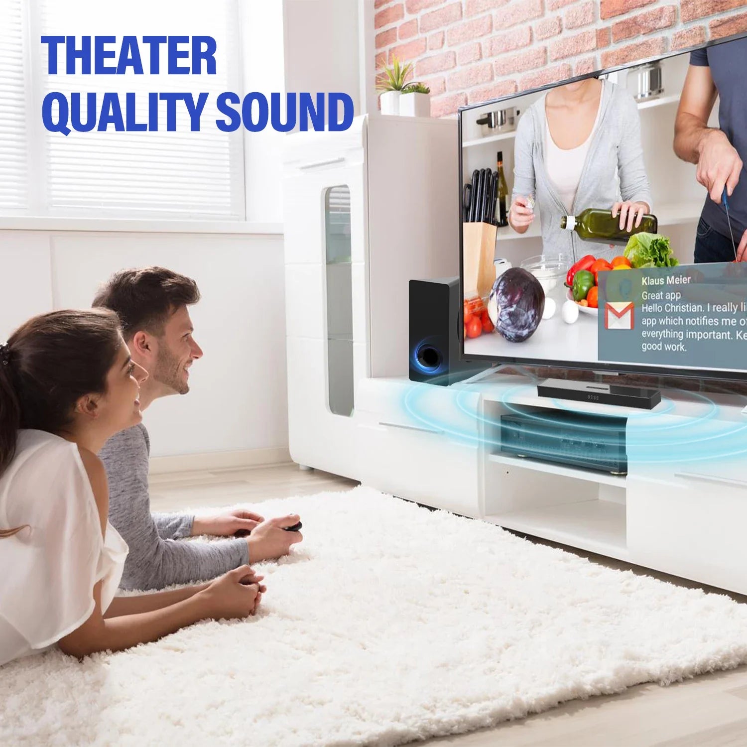 HKM-926355 2.1 Channel Sound Bar with Subwoofer - Wireless Home Theatre Sound System for TVs