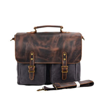 HKM-926419 Large Capacity Retro Canvas Crossbody Shoulder Bag with Crazy Horse Skin for 15.6-inch Laptop