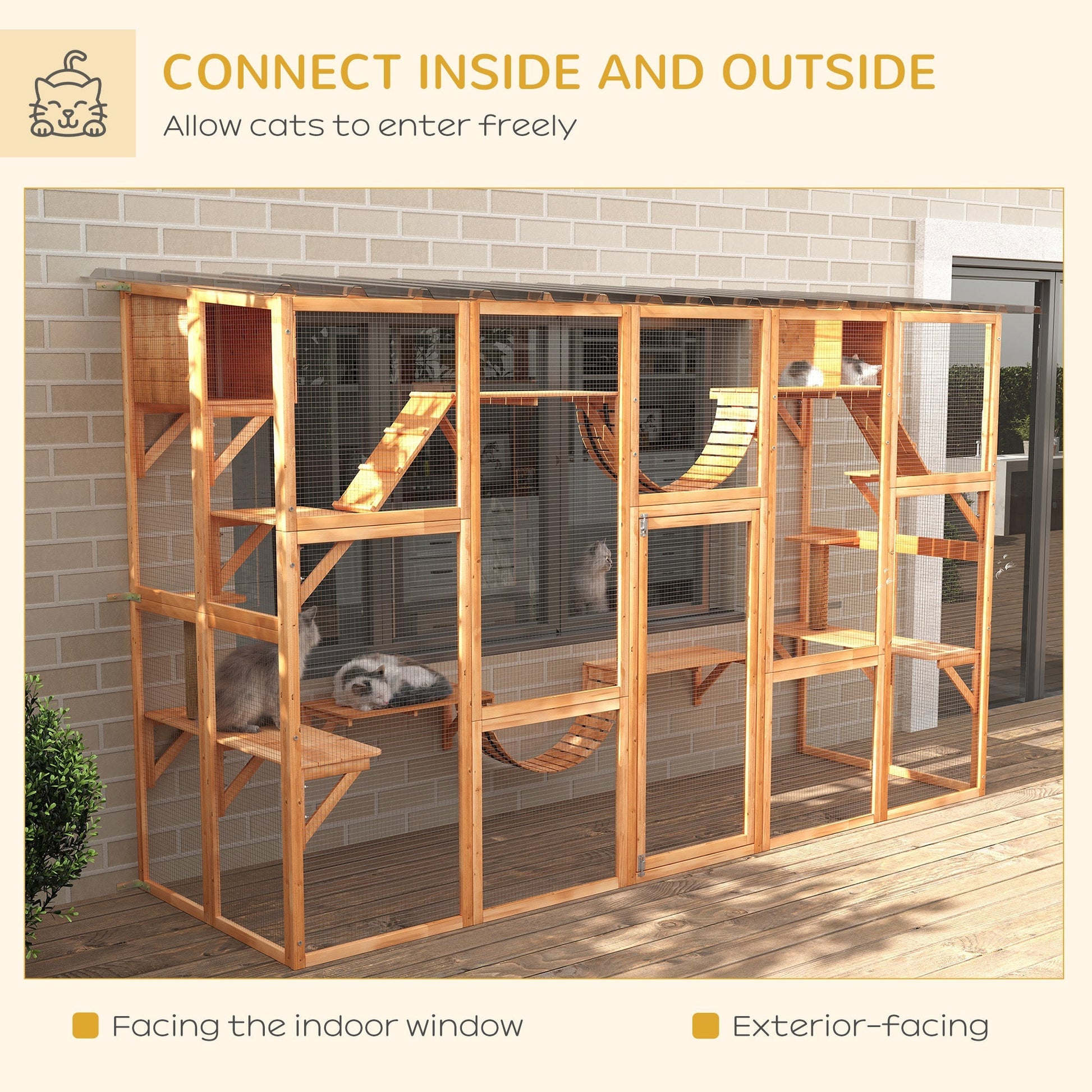 HKM-9266877 Large Orange Catio with Multiple Shelves, Bridges, Ramps, and Cat Boxes for Outdoor Use