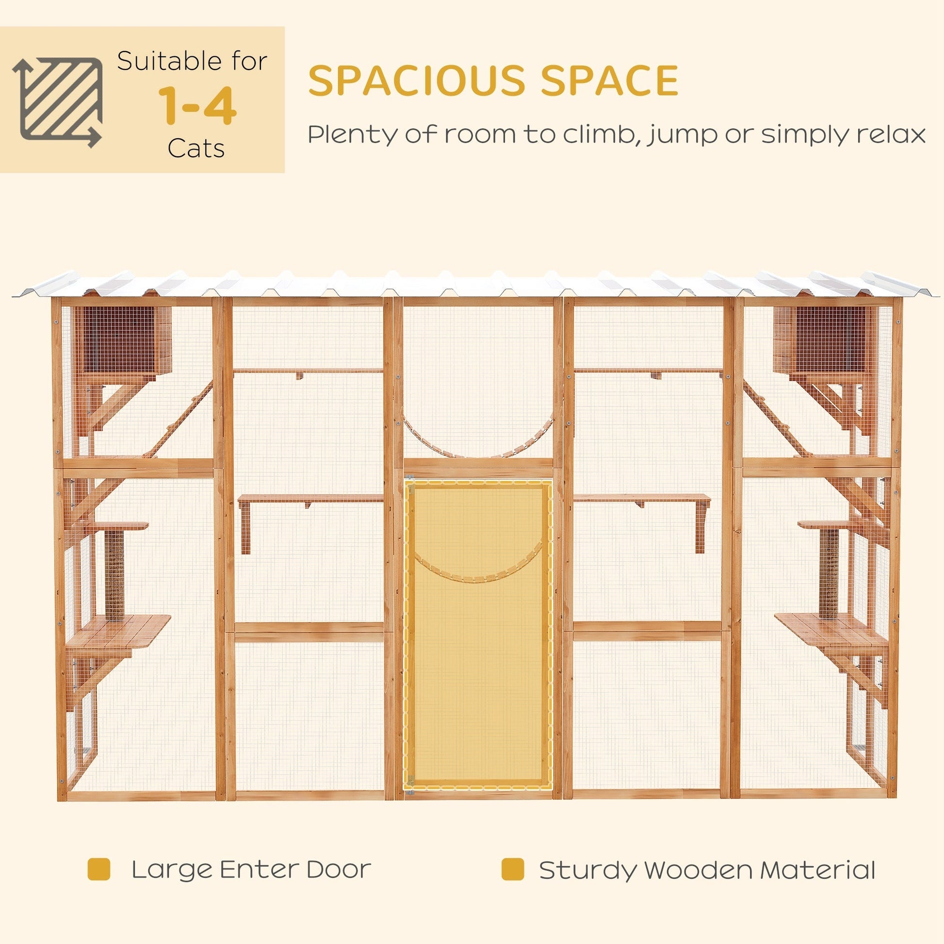 HKM-9266877 Large Orange Catio with Multiple Shelves, Bridges, Ramps, and Cat Boxes for Outdoor Use