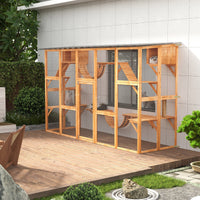HKM-9266877 Large Orange Catio with Multiple Shelves, Bridges, Ramps, and Cat Boxes for Outdoor Use