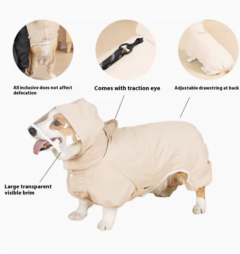 HKM-9267389 Waterproof Four-Leg Raincoat for Dogs in Light Green, Pink, and Khaki