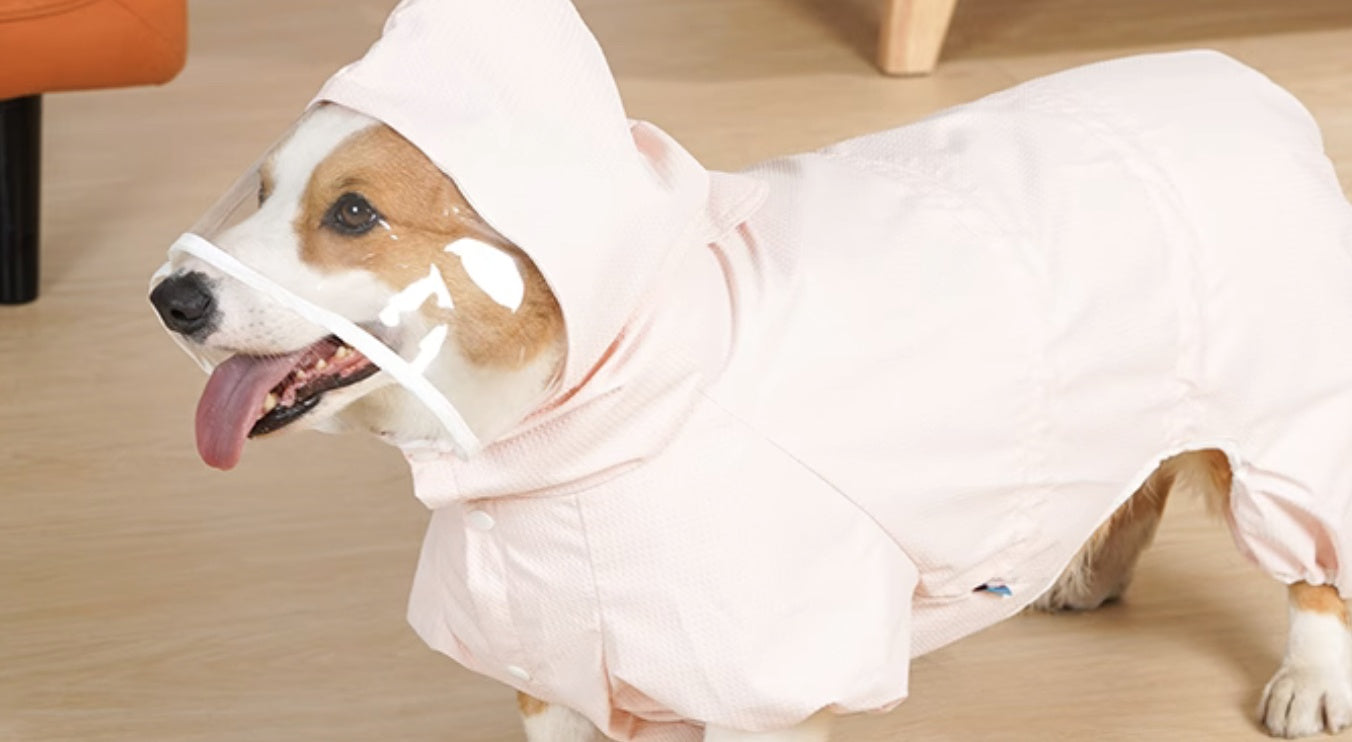 HKM-9267389 Waterproof Four-Leg Raincoat for Dogs in Light Green, Pink, and Khaki