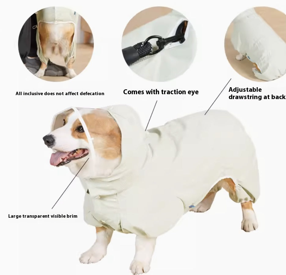 HKM-9267389 Waterproof Four-Leg Raincoat for Dogs in Light Green, Pink, and Khaki