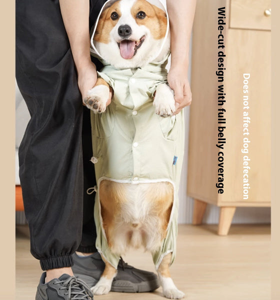 HKM-9267389 Waterproof Four-Leg Raincoat for Dogs in Light Green, Pink, and Khaki