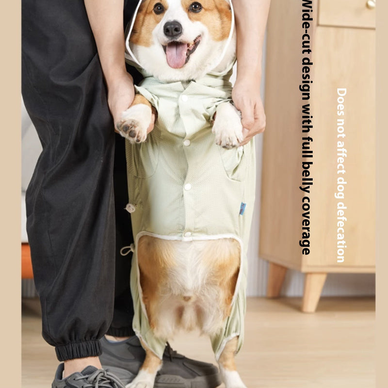 HKM-9267389 Waterproof Four-Leg Raincoat for Dogs in Light Green, Pink, and Khaki