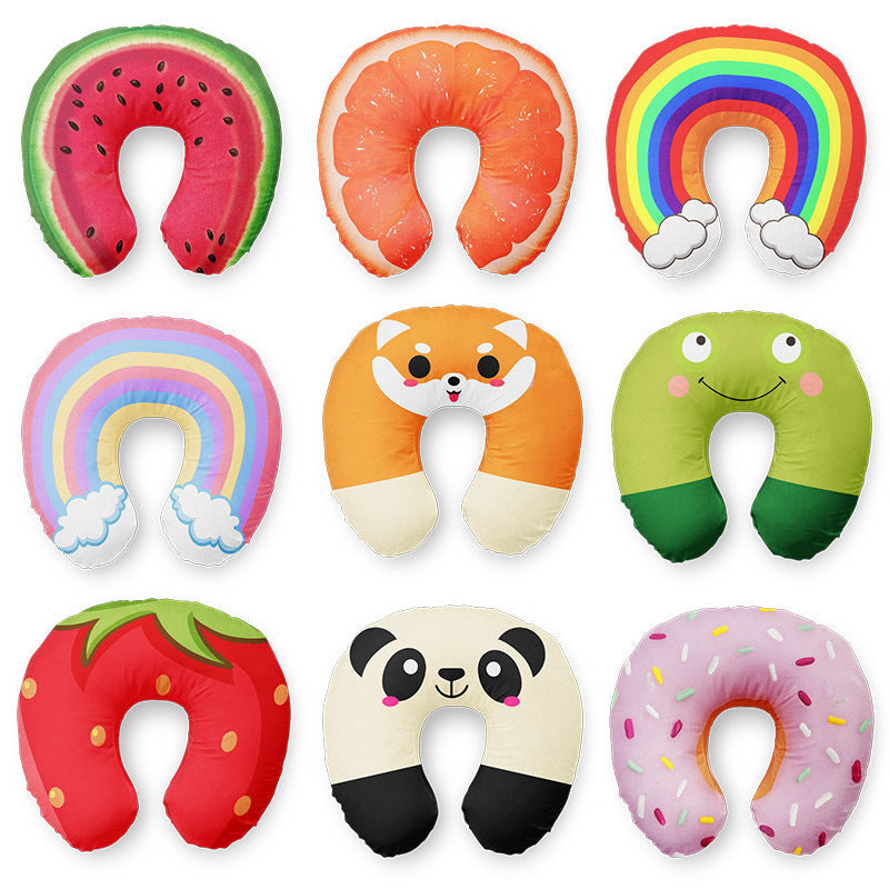 HKM-926803 U-Shape Neck Pillow for Travel - Cute Designs: Donut, Corgi, Watermelon, Panda, Rainbow