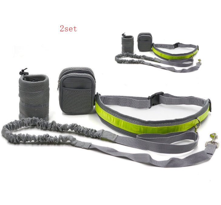HKM-9268413 Adjustable Hands-Free Dog Leash with Waist Bag and Stretchable Traction Rope - Available in Multiple Colors