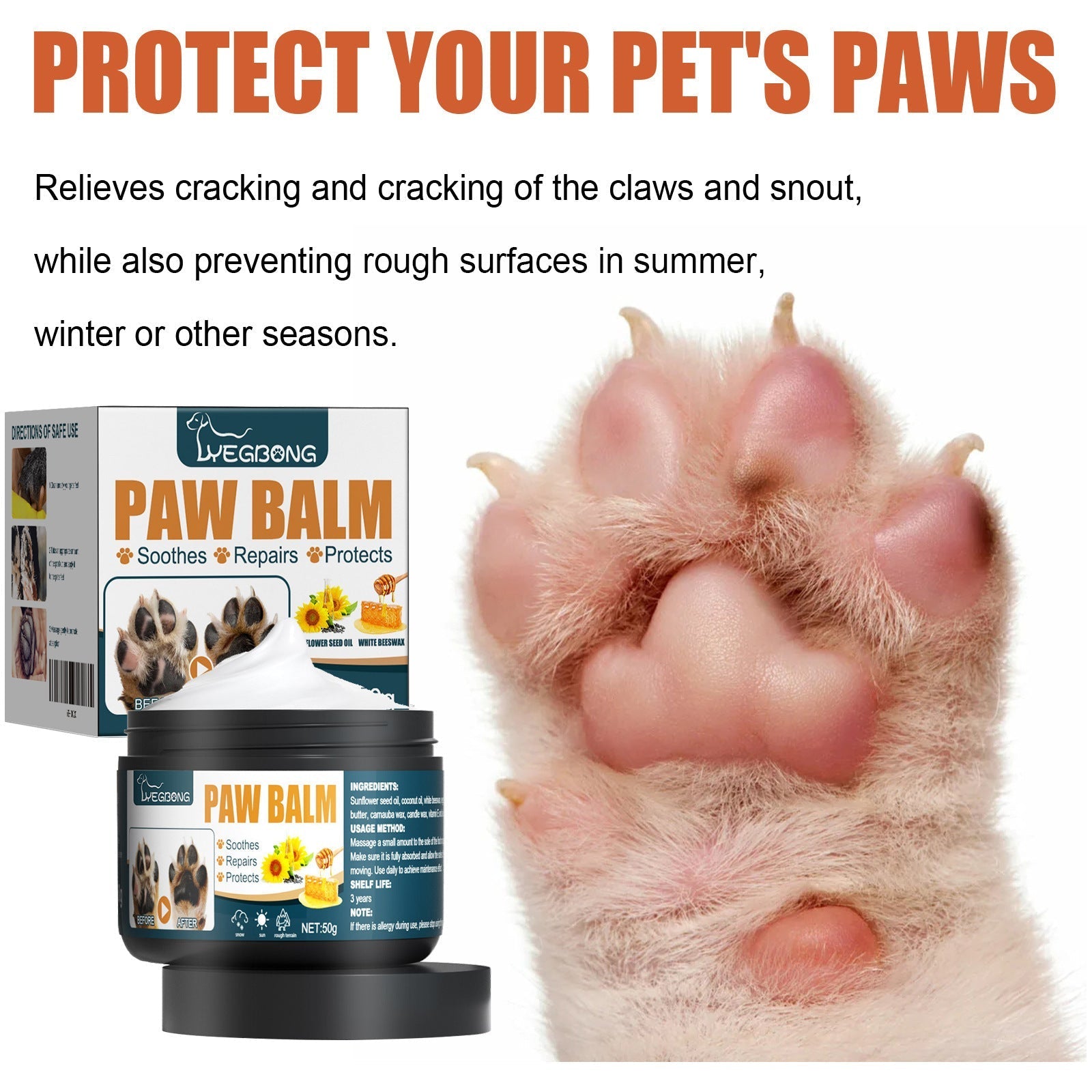 HKM-9268669 Nourishing Claw Care Cream for Cats and Dogs - 50ml Protective Foot Pad Treatment