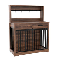 HKM-9270205 Heavy Duty 38" Dog Crate Furniture with Storage Drawers and Sliding Door, Indoor Table for Medium Dogs, Brown