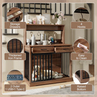 HKM-9270205 Heavy Duty 38" Dog Crate Furniture with Storage Drawers and Sliding Door, Indoor Table for Medium Dogs, Brown