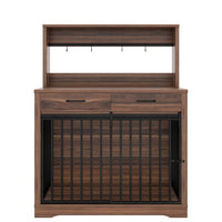 HKM-9270205 Heavy Duty 38" Dog Crate Furniture with Storage Drawers and Sliding Door, Indoor Table for Medium Dogs, Brown