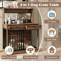 HKM-9270205 Heavy Duty 38" Dog Crate Furniture with Storage Drawers and Sliding Door, Indoor Table for Medium Dogs, Brown