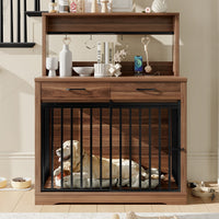 HKM-9270205 Heavy Duty 38" Dog Crate Furniture with Storage Drawers and Sliding Door, Indoor Table for Medium Dogs, Brown
