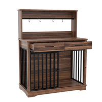 HKM-9270205 Heavy Duty 38" Dog Crate Furniture with Storage Drawers and Sliding Door, Indoor Table for Medium Dogs, Brown
