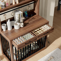 HKM-9270205 Heavy Duty 38" Dog Crate Furniture with Storage Drawers and Sliding Door, Indoor Table for Medium Dogs, Brown