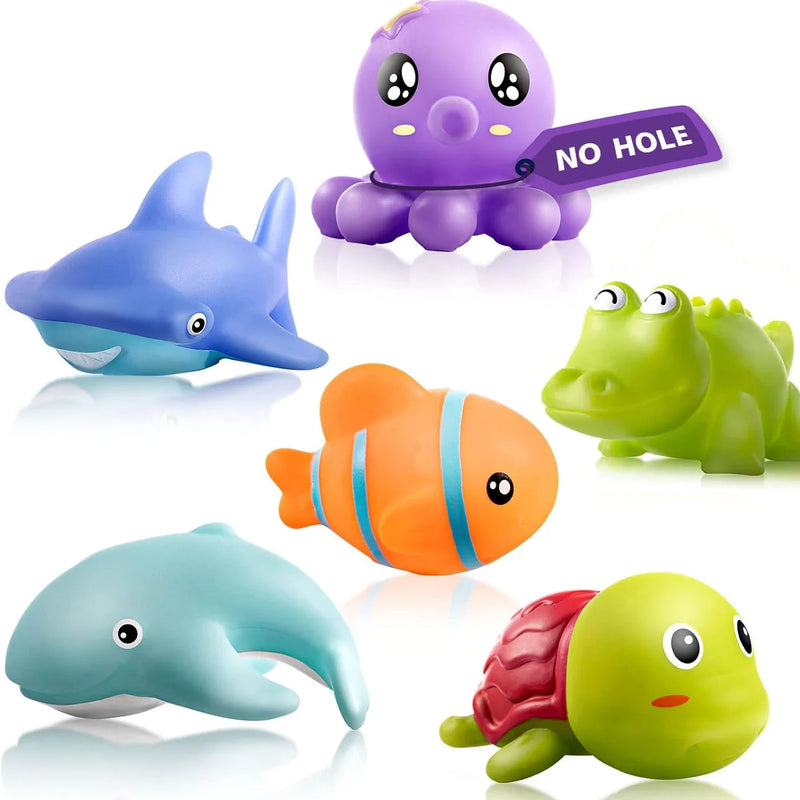 HKM-927315 Eco-Friendly Silicone Ocean Animal Bath Toys Set for Toddlers - 6 Pieces, Mold-Free Fun