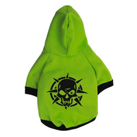 HKM-9274941 Scary Skull Fleece Hooded T-Shirt for Pets in Black, Red, Green - Cozy Polyester Sweater