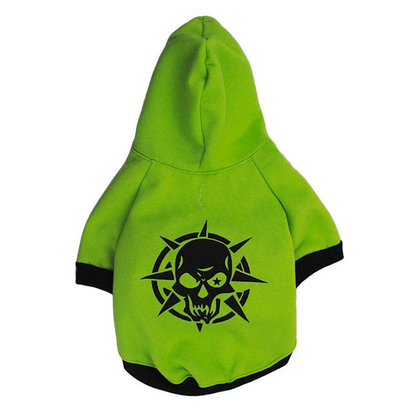 HKM-9274941 Scary Skull Fleece Hooded T-Shirt for Pets in Black, Red, Green - Cozy Polyester Sweater