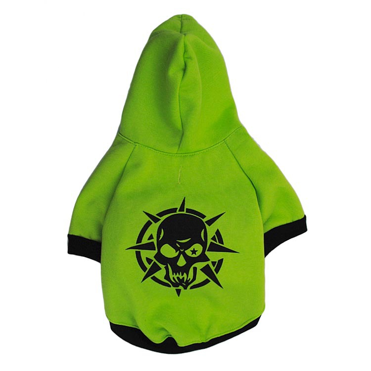HKM-9274941 Scary Skull Fleece Hooded T-Shirt for Pets in Black, Red, Green - Cozy Polyester Sweater