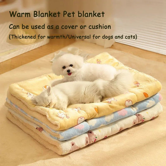 HKM-9275197 Soft Warm Pet Quilt Blanket for Dogs and Cats - Flannel and Lamb's Wool, Multi-Size Options Available