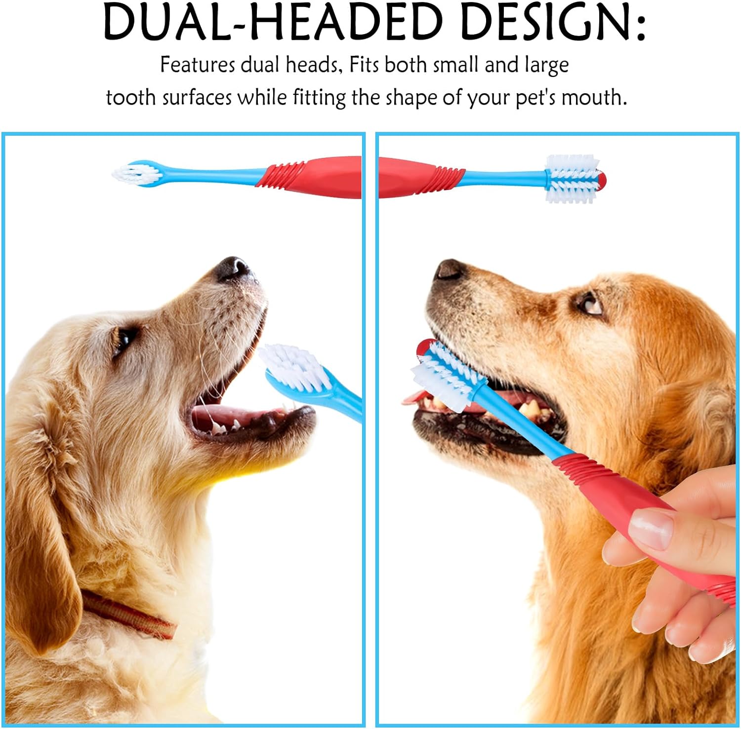 HKM-9275837 360-Degree Dual-Head Dog and Cat Toothbrush with Non-Slip Handle for Effective Dental Care