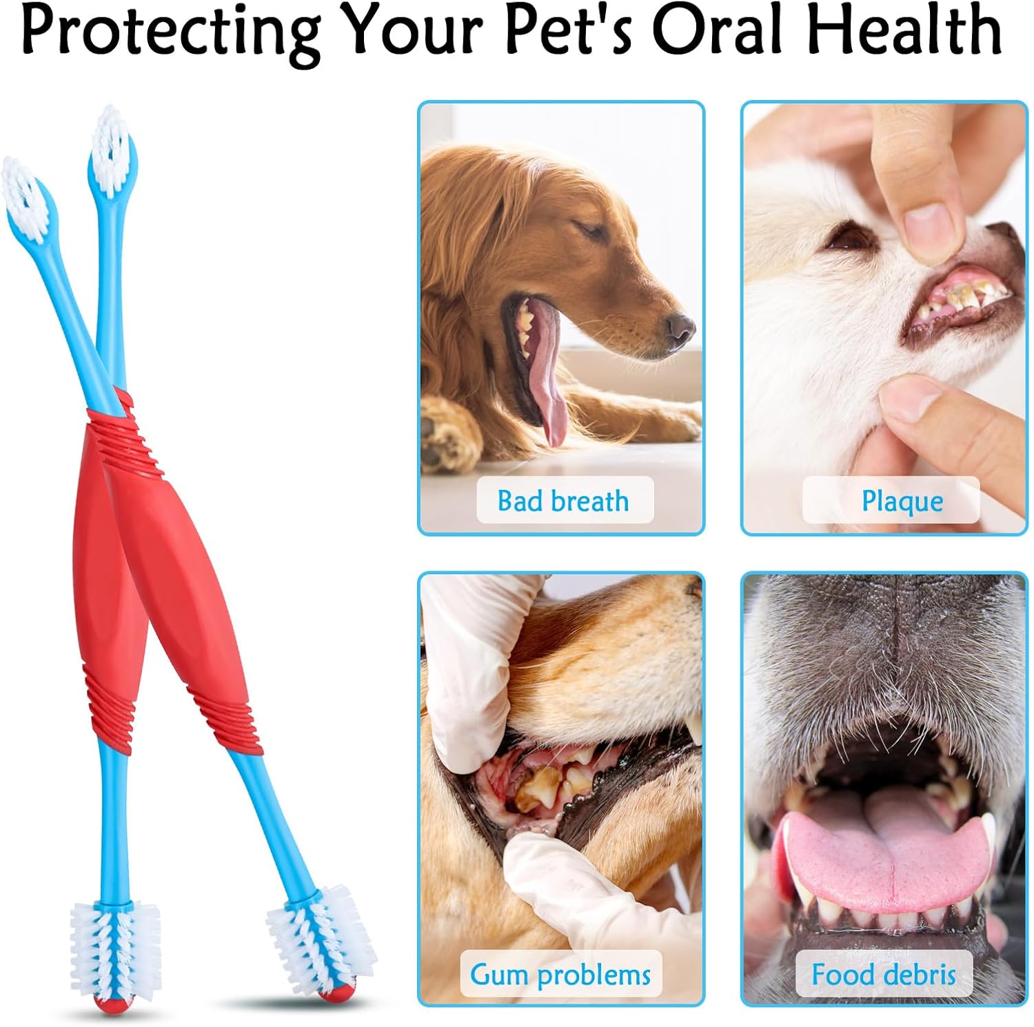 HKM-9275837 360-Degree Dual-Head Dog and Cat Toothbrush with Non-Slip Handle for Effective Dental Care