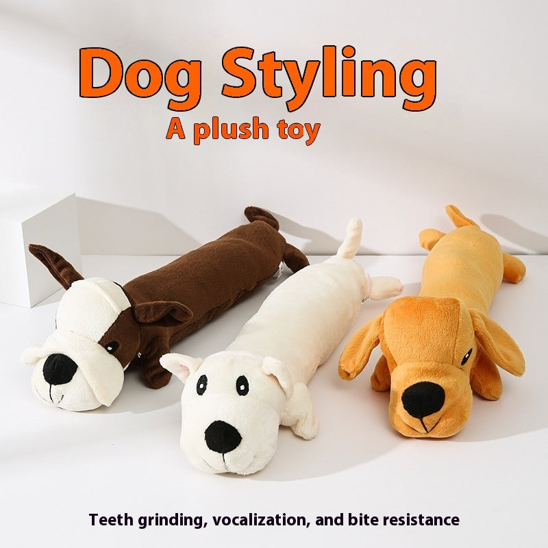 HKM-9276989 Plush Dog Sound Toy for Dental Care and Stress Relief - Available in Yellow, White, Brown