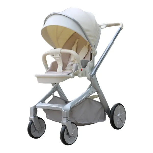 HKM-6927699 3-in-1 Reversible Lightweight Linen Baby Stroller with Basket 5-Point Harness Compact Fold for Newborn to 3 Years