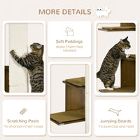 HKM-9277629 4-Layer Wall-Mounted Cat Tree with Cushions and Scratching Board, Natural Beige Cat Activity Center