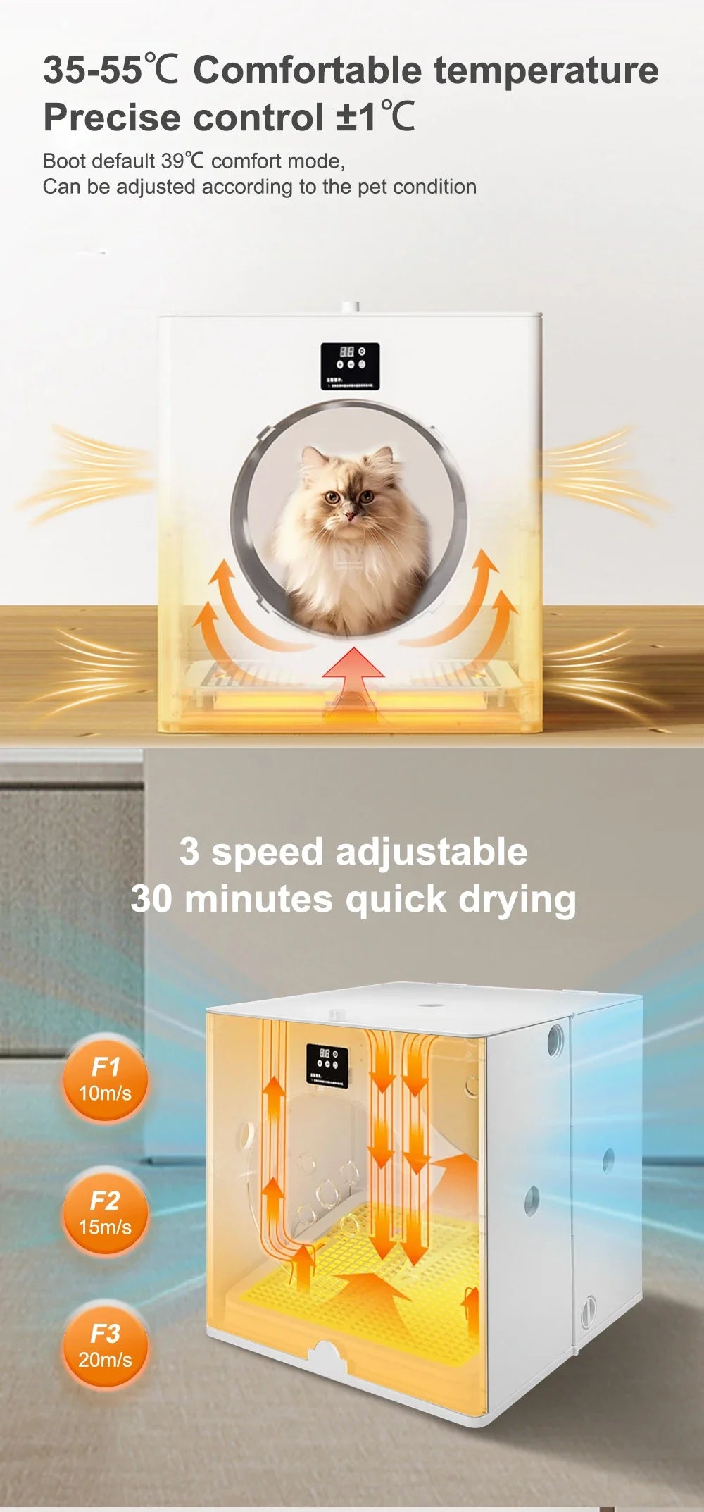HKM-927763 Foldable 360 Airflow Pet Dryer Box for Cats and Dogs, Eco-Friendly Grooming Solution