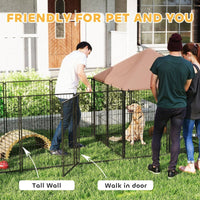 HKM-9278013 Spacious Outdoor Dog Kennel with Adjustable Height Rotating Bowls and Waterproof Canopy