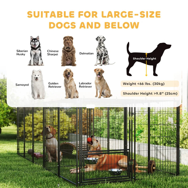 HKM-9278013 Spacious Outdoor Dog Kennel with Adjustable Height Rotating Bowls and Waterproof Canopy