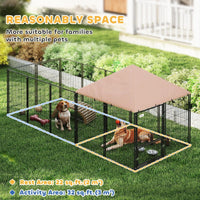 HKM-9278013 Spacious Outdoor Dog Kennel with Adjustable Height Rotating Bowls and Waterproof Canopy
