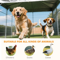 HKM-9278013 Spacious Outdoor Dog Kennel with Adjustable Height Rotating Bowls and Waterproof Canopy