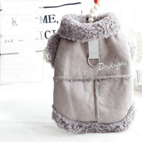 HKM-9278781 Padded Dog and Cat Vest Coat in Peach Skin Velvet for Autumn and Winter, Available in Gray and Brown