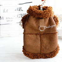 HKM-9278781 Padded Dog and Cat Vest Coat in Peach Skin Velvet for Autumn and Winter, Available in Gray and Brown
