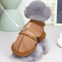 HKM-9278781 Padded Dog and Cat Vest Coat in Peach Skin Velvet for Autumn and Winter, Available in Gray and Brown