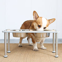 HKM-9280317 Adjustable Height Stainless Steel Dog Food Bowl Stand With Two Bowls
