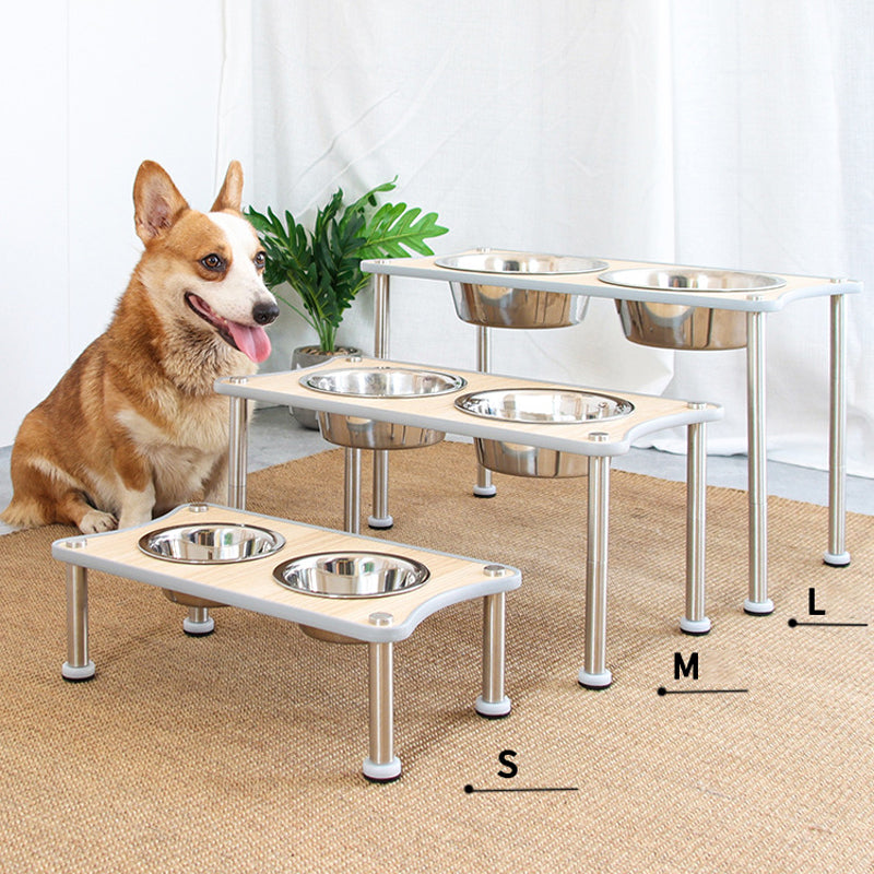 HKM-9280317 Adjustable Height Stainless Steel Dog Food Bowl Stand With Two Bowls