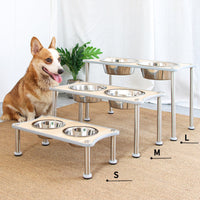 HKM-9280317 Adjustable Height Stainless Steel Dog Food Bowl Stand With Two Bowls