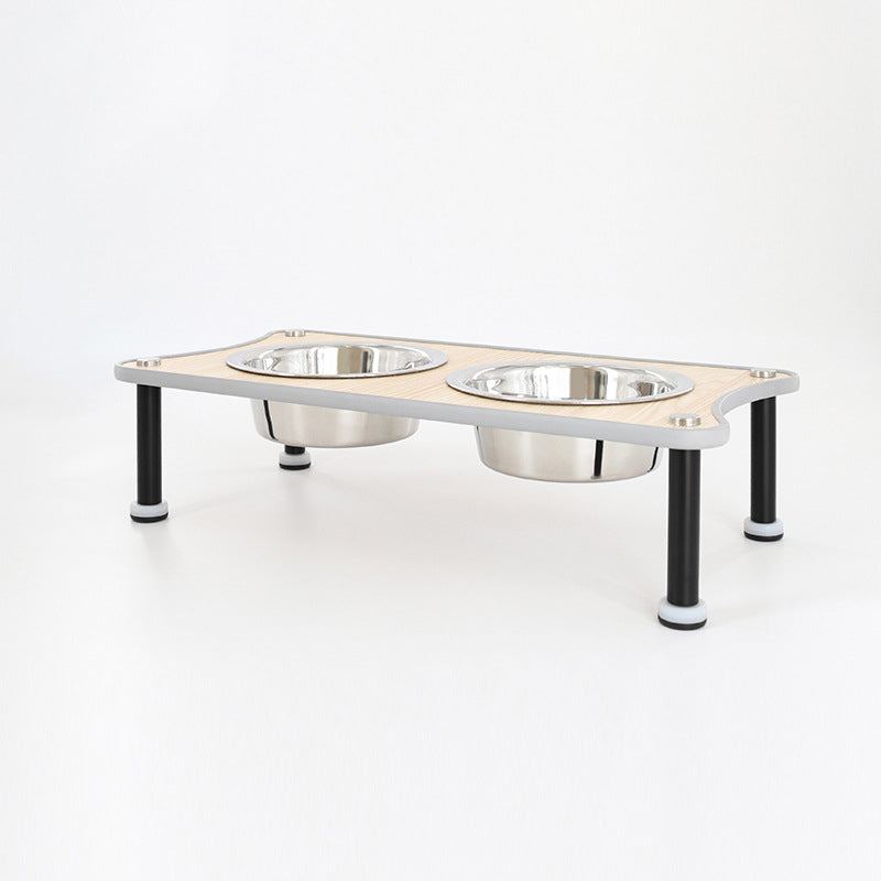 HKM-9280317 Adjustable Height Stainless Steel Dog Food Bowl Stand With Two Bowls