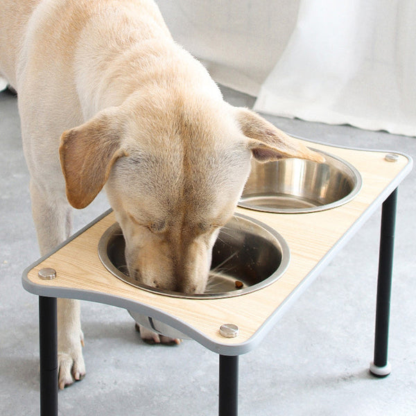 HKM-9280317 Adjustable Height Stainless Steel Dog Food Bowl Stand With Two Bowls