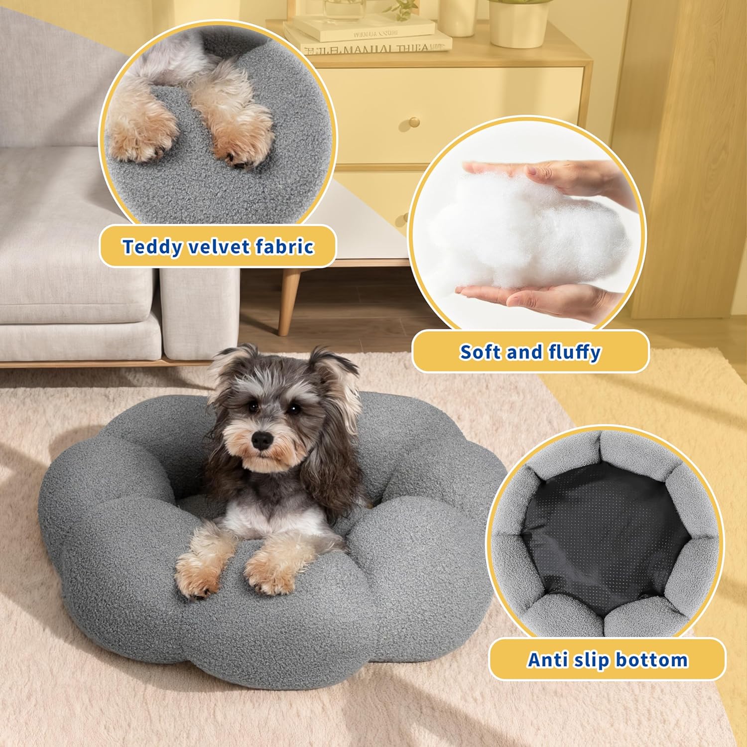 HKM-9281597 Fluffy Flower Design Calming Pet Bed for Indoor Cats and Dogs | Non-Slip, Machine Washable, Eco-Friendly