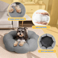 HKM-9281597 Fluffy Flower Design Calming Pet Bed for Indoor Cats and Dogs | Non-Slip, Machine Washable, Eco-Friendly