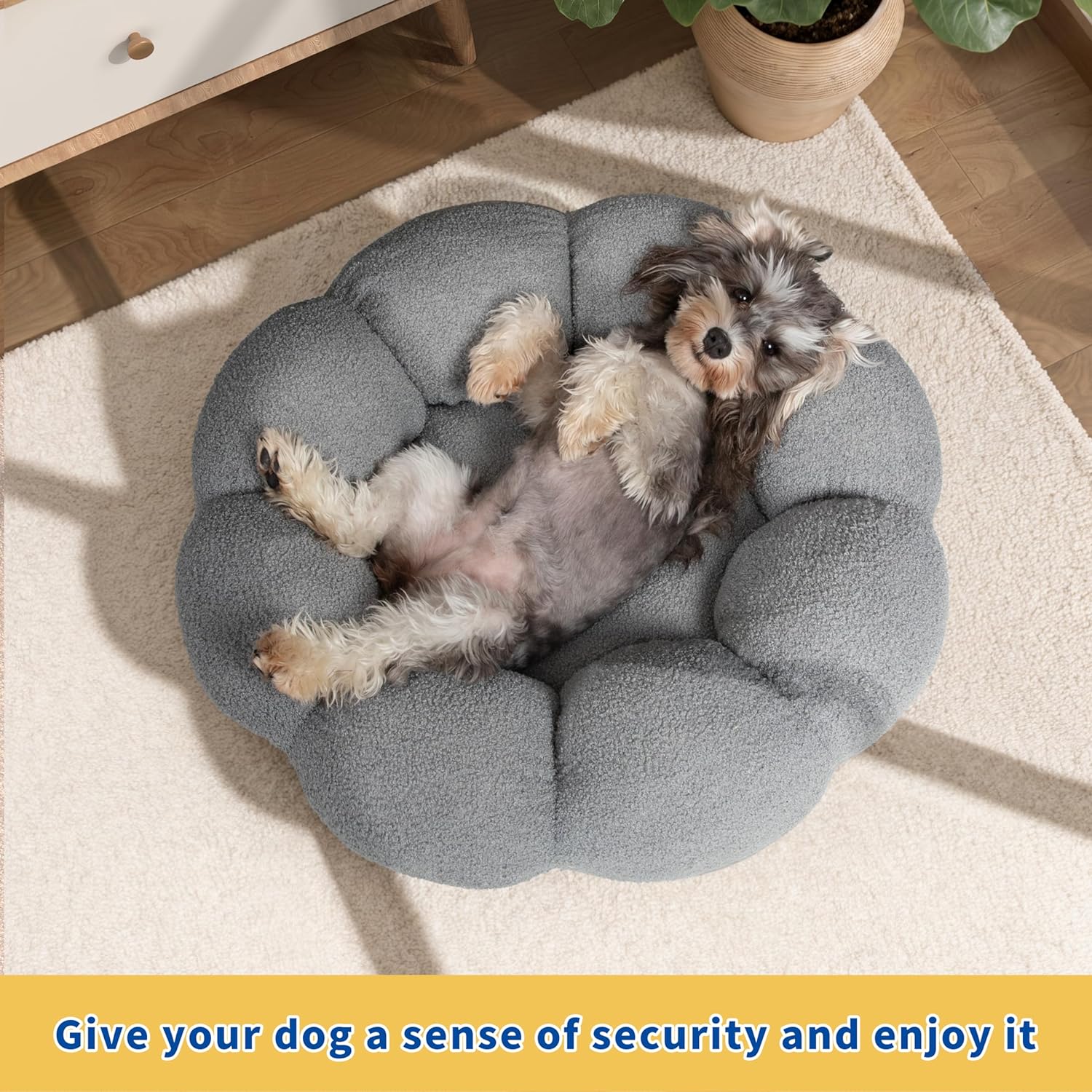 HKM-9281597 Fluffy Flower Design Calming Pet Bed for Indoor Cats and Dogs | Non-Slip, Machine Washable, Eco-Friendly