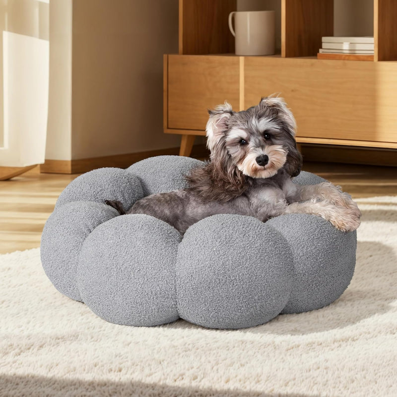 HKM-9281597 Fluffy Flower Design Calming Pet Bed for Indoor Cats and Dogs | Non-Slip, Machine Washable, Eco-Friendly