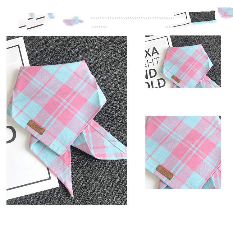 HKM-9281725 Pink Check Cotton Plaid Pet Scarf - Medium Size, Leisure Accessory