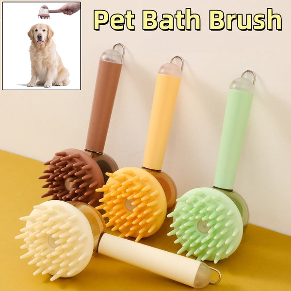 HKM-9281981 3-in-1 Bath Brush for Pets with Silicone Massage and De-fluffing Features