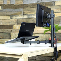 HKM-928211 Multi-Function Dual Screen Monitor Stand for Notebooks and Keyboards - Metal Black Bracket